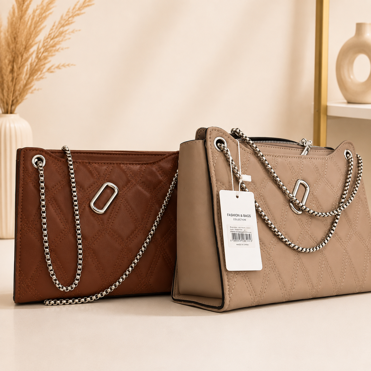 Cartera Bandolera Acolchada con Cadena
