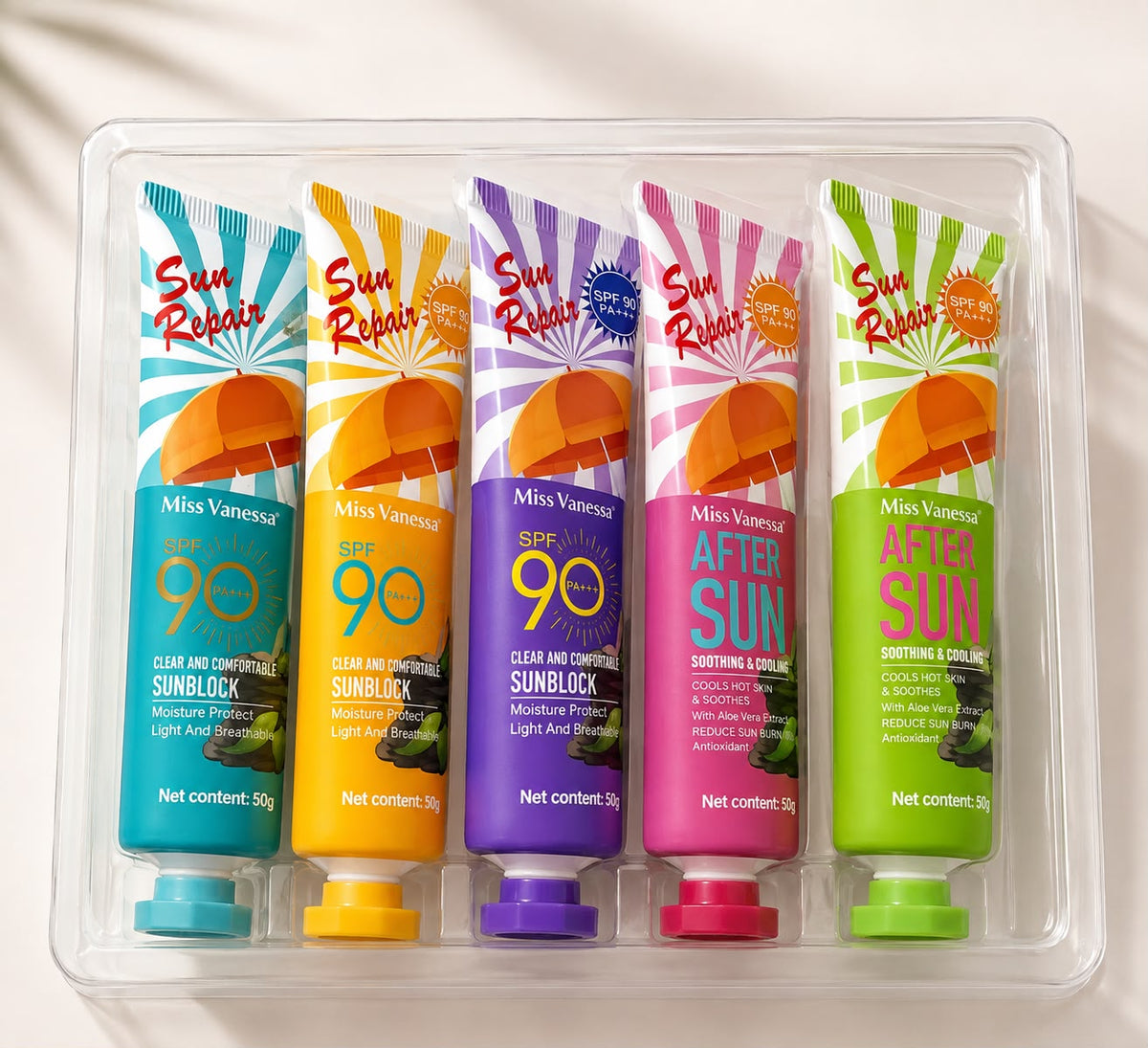 Kit Protector Solar y After Sun Miss Vanessa SPF 90 PA+++