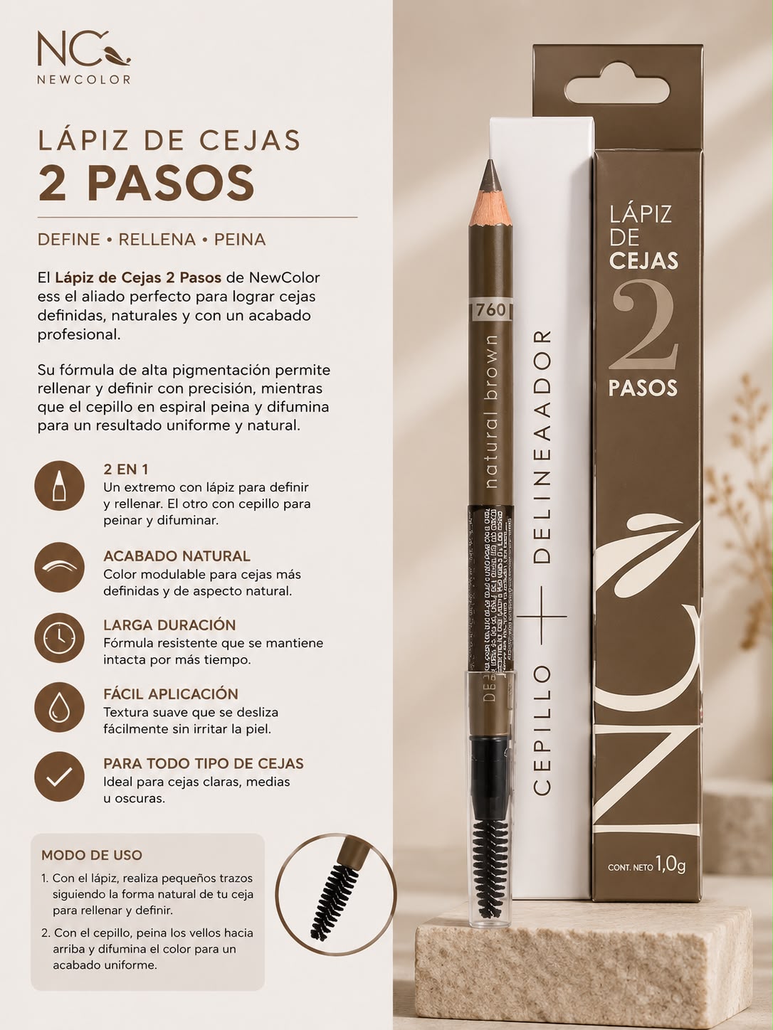 NewColor Lápiz de Cejas 2 Pasos
