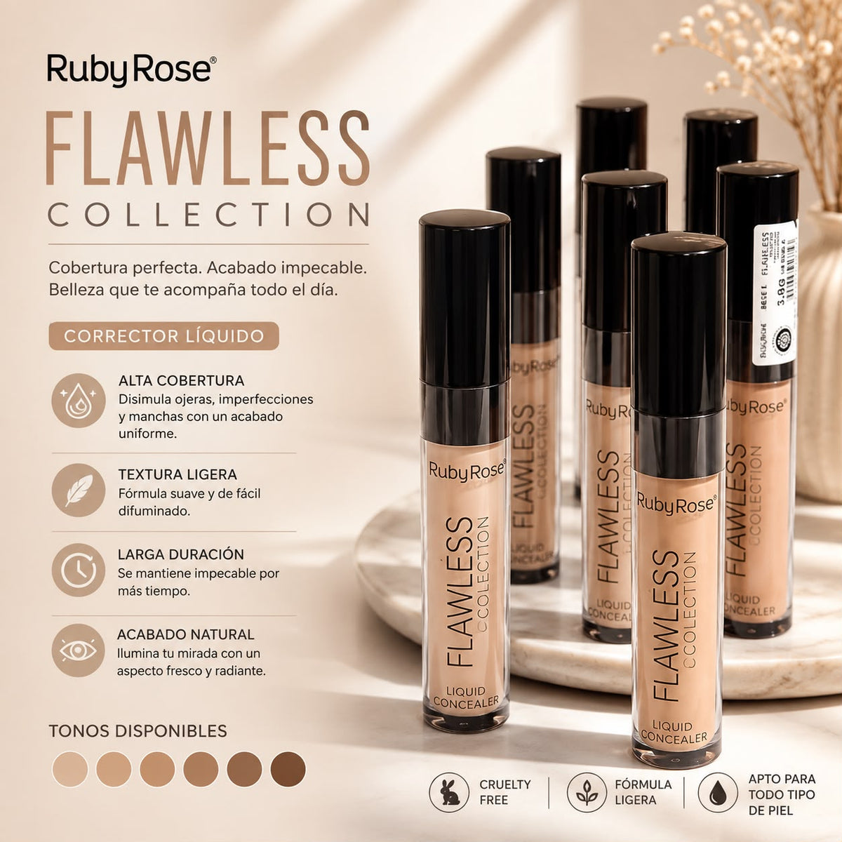 Corrector Líquido Ruby Rose Flawless Collection