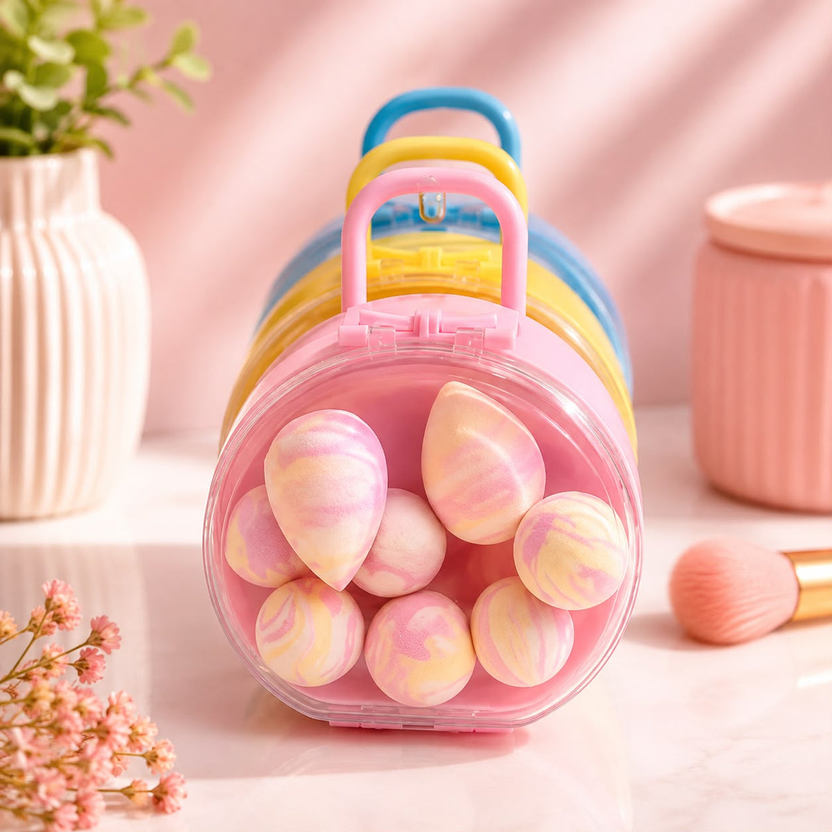 Esponjas de maquillaje en estuche portátil